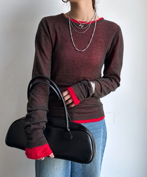 DouDou（ドゥドゥ）の「2枚SETニット（ニット/セーター・レディース・レッド/オフホワイト/グレー・FREE）」の14枚目の写真