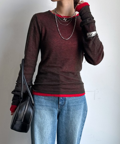 DouDou（ドゥドゥ）の「2枚SETニット（ニット/セーター・レディース・レッド/オフホワイト/グレー・FREE）」の11枚目の写真