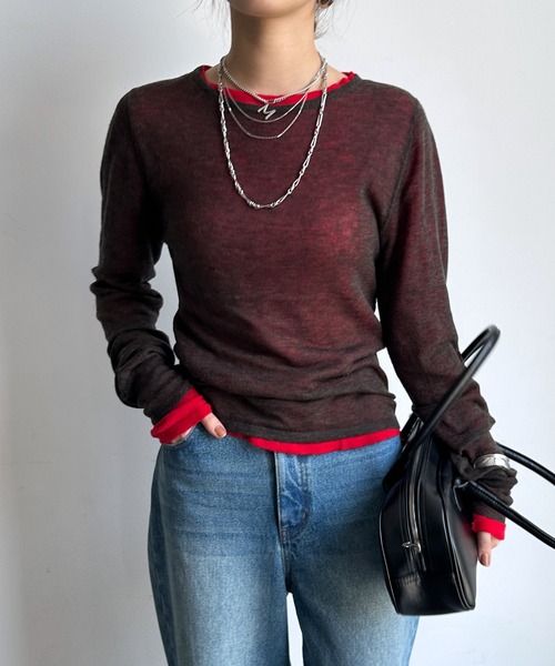 DouDou（ドゥドゥ）の「2枚SETニット（ニット/セーター・レディース・レッド/オフホワイト/グレー・FREE）」の12枚目の写真