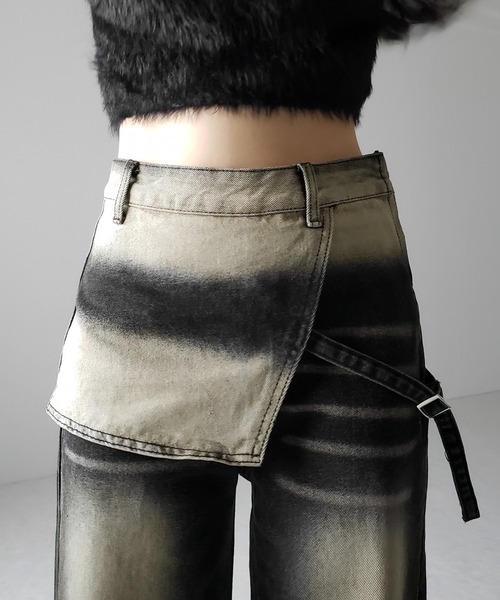 me+em select（ミームセレクト）の「【 2color ／4size 】ラップレイヤードバイカラーブリーチワイドデニム ／ wrap