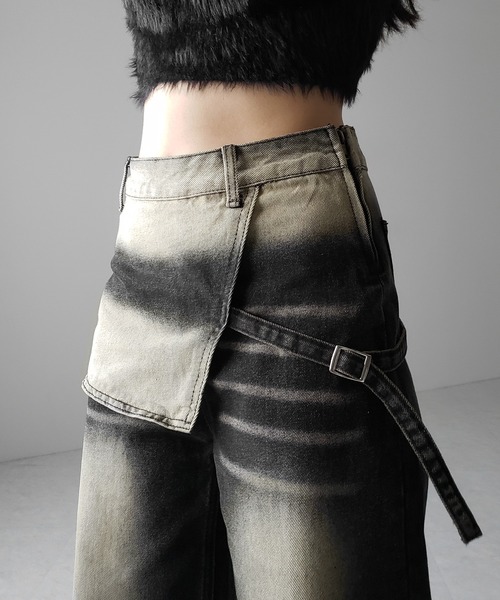 me+em select（ミームセレクト）の「【 2color ／4size 】ラップレイヤードバイカラーブリーチワイドデニム ／ wrap