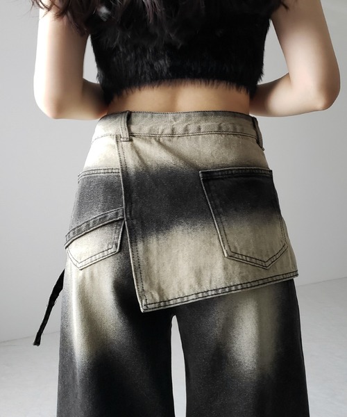 me+em select（ミームセレクト）の「【 2color ／4size 】ラップレイヤードバイカラーブリーチワイドデニム ／ wrap