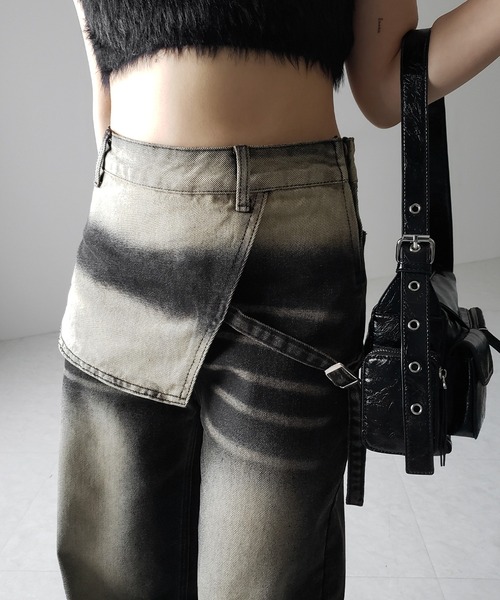 me+em select（ミームセレクト）の「【 2color ／4size 】ラップレイヤードバイカラーブリーチワイドデニム ／ wrap