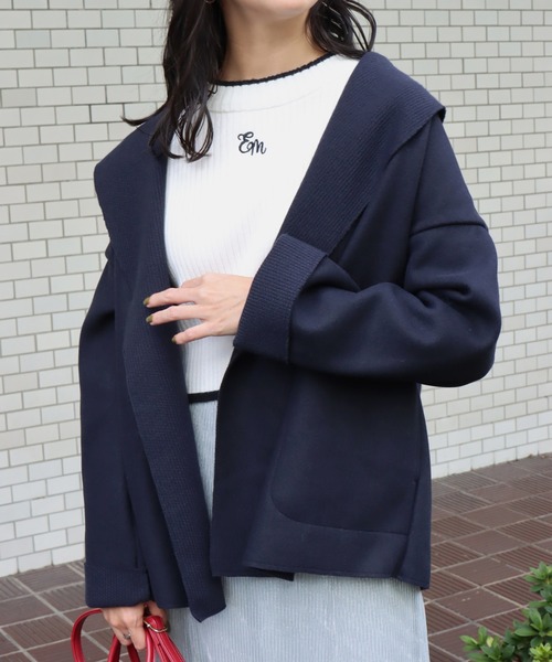 libelle more（リベル モア）の「ニットダブルフェイスショールカラージャケット（テーラードジャケット・レディース・モカ/ベージュ/ネイビー/アイボリー/ブラック・M/L）」の5枚目の写真