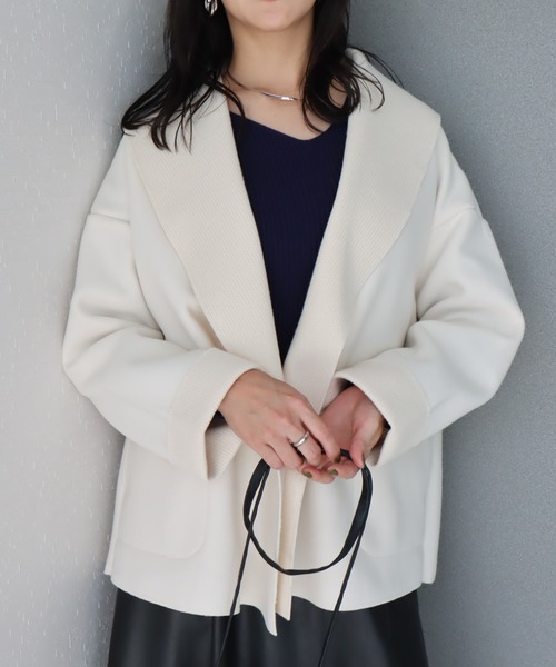 libelle more（リベル モア）の「ニットダブルフェイスショールカラージャケット（テーラードジャケット・レディース・モカ/ベージュ/ネイビー/アイボリー/ブラック・M/L）」の2枚目の写真
