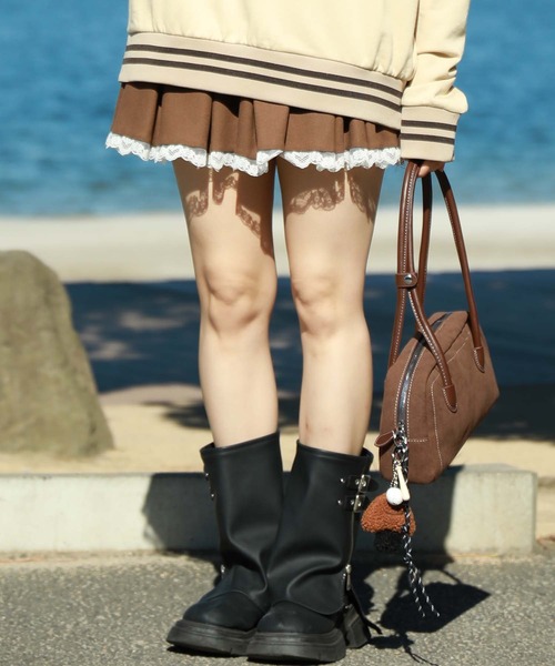 HOOK（フック）の「【HOOK】for　girls 　レース裾プリーツミニスカート（スカート・レディース・ダークグレー/ブラック/チョコ・S/M/L）」の3枚目の写真