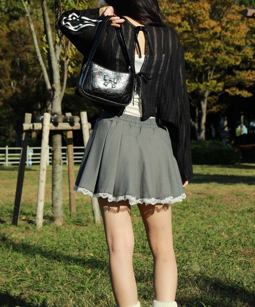 HOOK（フック）の「【HOOK】for　girls 　レース裾プリーツミニスカート（スカート・レディース・ダークグレー/ブラック/チョコ・S/M/L）」の9枚目の写真