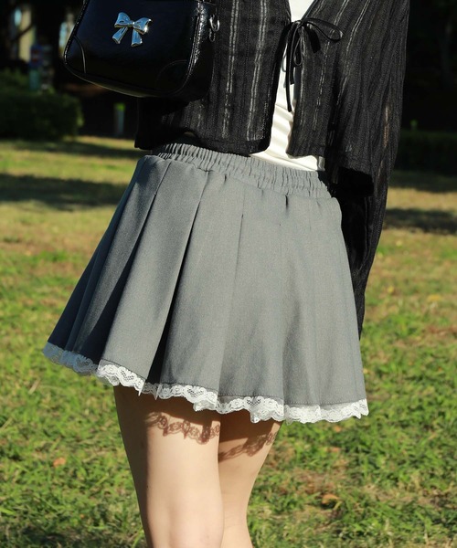 HOOK（フック）の「【HOOK】for　girls 　レース裾プリーツミニスカート（スカート・レディース・ダークグレー/ブラック/チョコ・S/M/L）」の10枚目の写真
