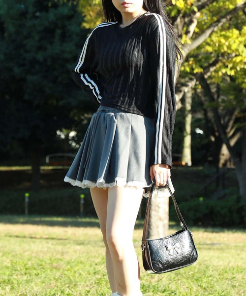 HOOK（フック）の「【HOOK】for　girls 　レース裾プリーツミニスカート（スカート・レディース・ダークグレー/ブラック/チョコ・S/M/L）」の16枚目の写真