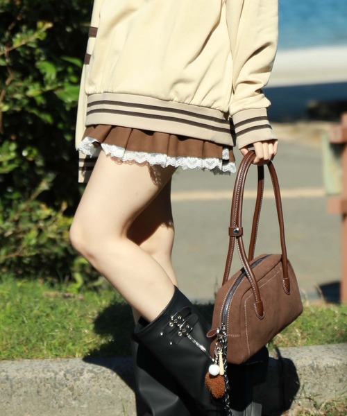 HOOK（フック）の「【HOOK】for　girls 　レース裾プリーツミニスカート（スカート・レディース・ダークグレー/ブラック/チョコ・S/M/L）」の14枚目の写真