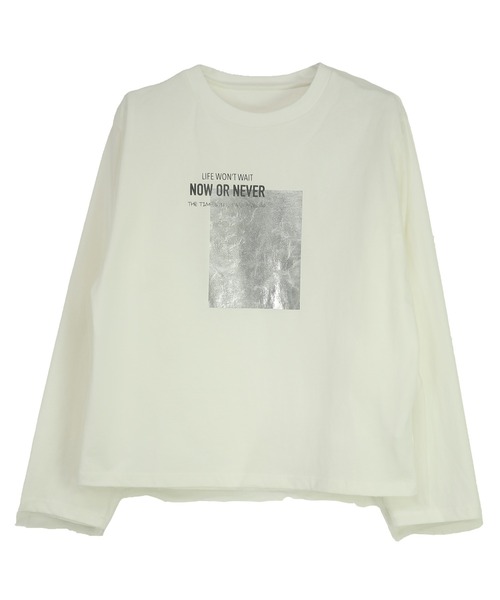 and it_(アンドイット)の「チュール重ね箔プリントロングTシャツ(Tシャツ/カットソー・レディース・ブラック/オフホワイト・M)」の11枚目の写真