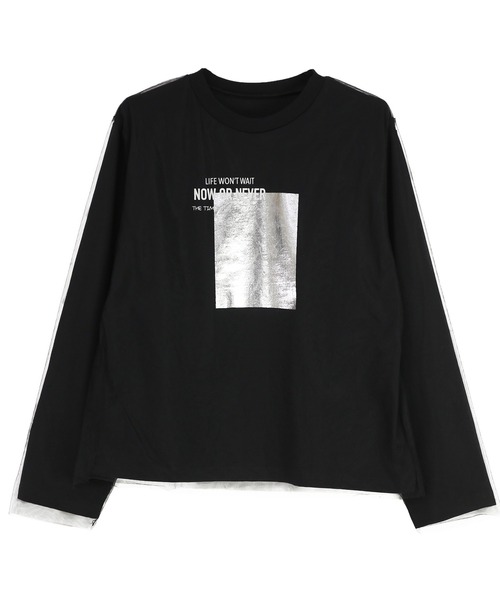 and it_(アンドイット)の「チュール重ね箔プリントロングTシャツ(Tシャツ/カットソー・レディース・ブラック/オフホワイト・M)」の12枚目の写真