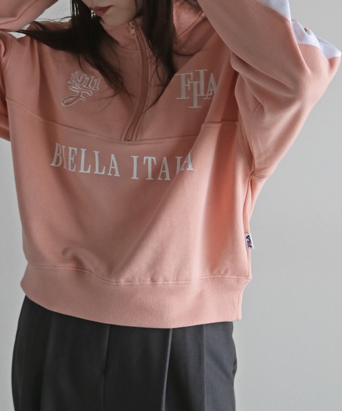セール】FILA サイドラインクロップドハーフジップスウェット
