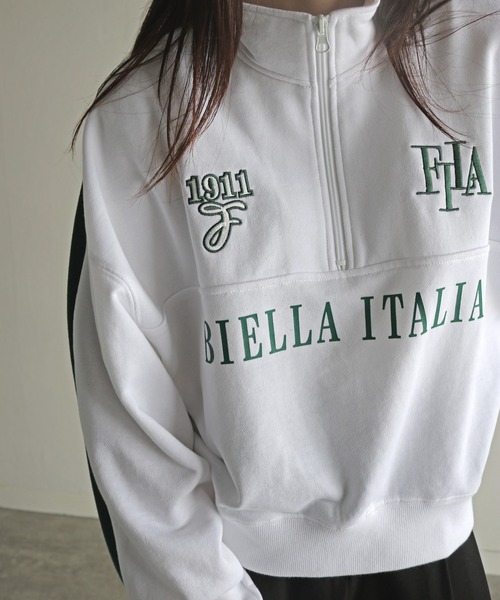 セール】FILA サイドラインクロップドハーフジップスウェット