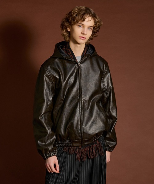 VINTAGE LIKE SHORT ZIP PARKA /ヴィンテージライク合皮ZIPパーカー