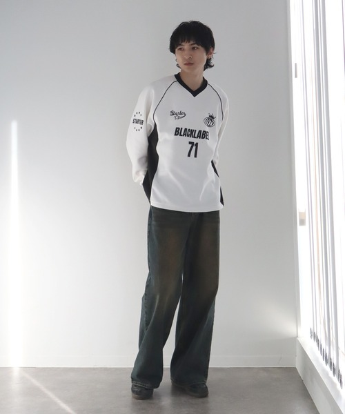 STARTER BLACK LABEL(スターターブラックレーベル)の「【STARTER /スターター】裏起毛 異素材切替 ラグランプルオーバー(スウェット・メンズ・ホワイト×ブラック/ブラック×ホワイト/チャコールグレー×ブラック・L/M/XL)」の16枚目の写真