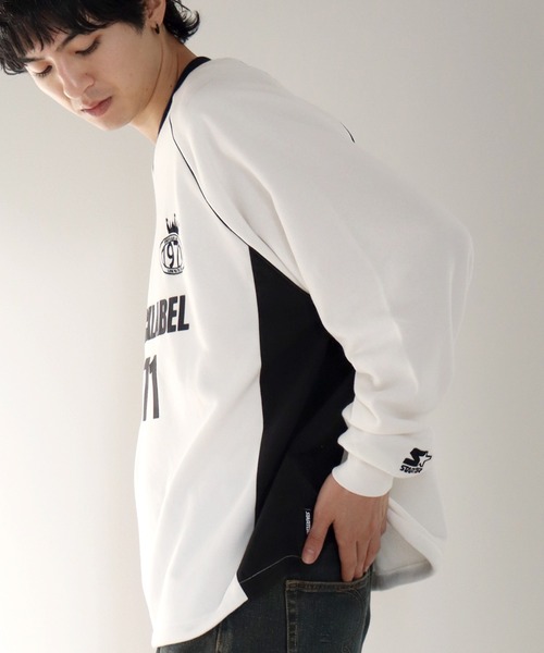 STARTER BLACK LABEL(スターターブラックレーベル)の「【STARTER /スターター】裏起毛 異素材切替 ラグランプルオーバー(スウェット・メンズ・ホワイト×ブラック/ブラック×ホワイト/チャコールグレー×ブラック・L/M/XL)」の14枚目の写真