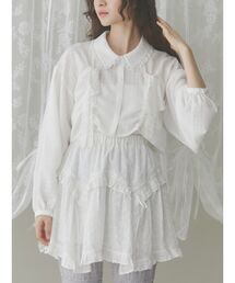 ドロストレースリボンブラウス