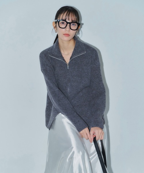 LIENCOEUR（リアンクール）の「ダブルジップニットトップス（ニット/セーター・レディース・グレー/ブラウン/アイボリー・FREE）」の11枚目の写真