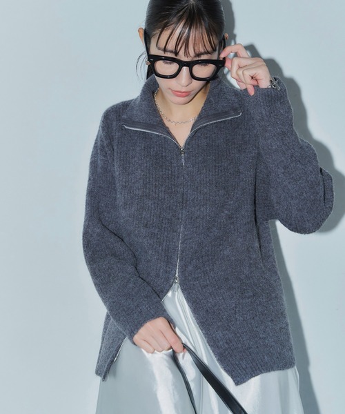 LIENCOEUR（リアンクール）の「ダブルジップニットトップス（ニット/セーター・レディース・グレー/ブラウン/アイボリー・FREE）」の12枚目の写真