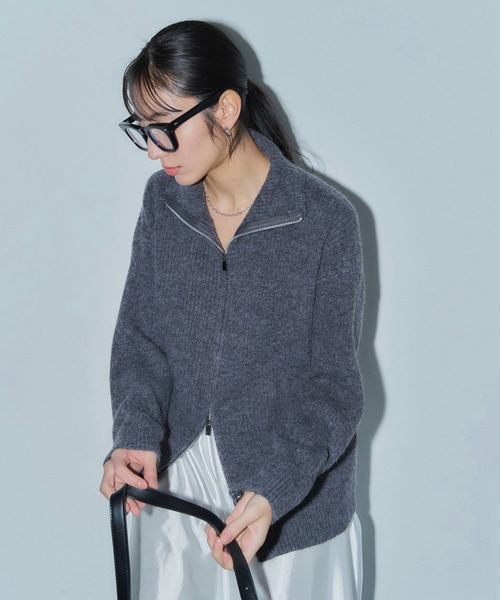 LIENCOEUR（リアンクール）の「ダブルジップニットトップス（ニット/セーター・レディース・グレー/ブラウン/アイボリー・FREE）」の6枚目の写真
