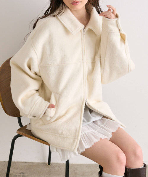 OLIVE des OLIVE（オリーブデオリーブ）の「リボンポケットシャギーブルゾン（ブルゾン・レディース・ピンク/アイボリー/チャコールグレー・FREE）」の13枚目の写真