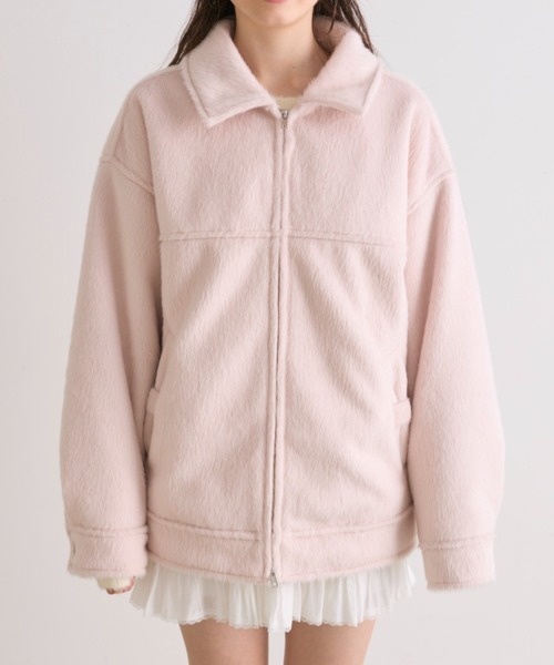 OLIVE des OLIVE（オリーブデオリーブ）の「リボンポケットシャギーブルゾン（ブルゾン・レディース・ピンク/アイボリー/チャコールグレー・FREE）」の4枚目の写真