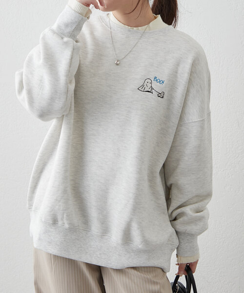 continuer de NICE CLAUP（コンティニューデナイスクラップ）の「お散歩おばけ裏起毛プルオーバー（スウェット・レディース・ピンク/オフホワイト/スミクロ/オートミール・FREE）」の15枚目の写真