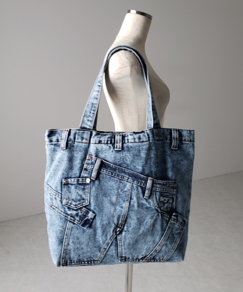 me+em select(ミームセレクト)の「【 2color 】ヴィンテージドッキングウォッシュデニムバッグ / vintage docking washed denim bag(トートバッグ・レディース・ブラック/ブルー・FREE)」の5枚目の写真