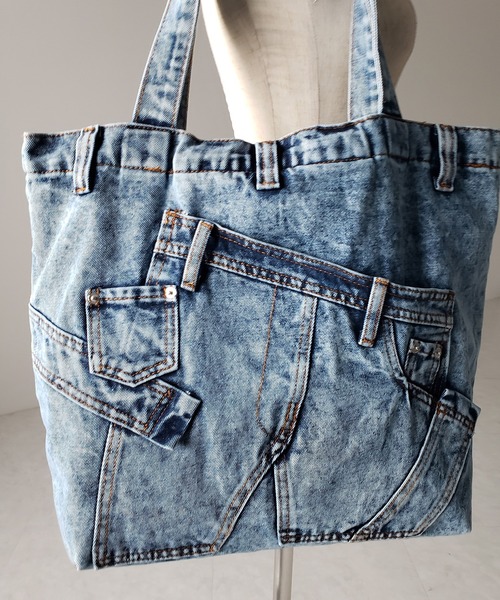 me+em select(ミームセレクト)の「【 2color 】ヴィンテージドッキングウォッシュデニムバッグ / vintage docking washed denim bag(トートバッグ・レディース・ブラック/ブルー・FREE)」の6枚目の写真