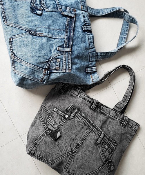 me+em select(ミームセレクト)の「【 2color 】ヴィンテージドッキングウォッシュデニムバッグ / vintage docking washed denim bag(トートバッグ・レディース・ブラック/ブルー・FREE)」の7枚目の写真