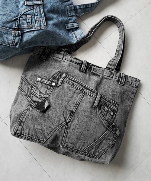 me+em select(ミームセレクト)の「【 2color 】ヴィンテージドッキングウォッシュデニムバッグ / vintage docking washed denim bag(トートバッグ・レディース・ブラック/ブルー・FREE)」の9枚目の写真