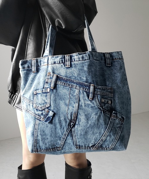 me+em select(ミームセレクト)の「【 2color 】ヴィンテージドッキングウォッシュデニムバッグ / vintage docking washed denim bag(トートバッグ・レディース・ブラック/ブルー・FREE)」の14枚目の写真