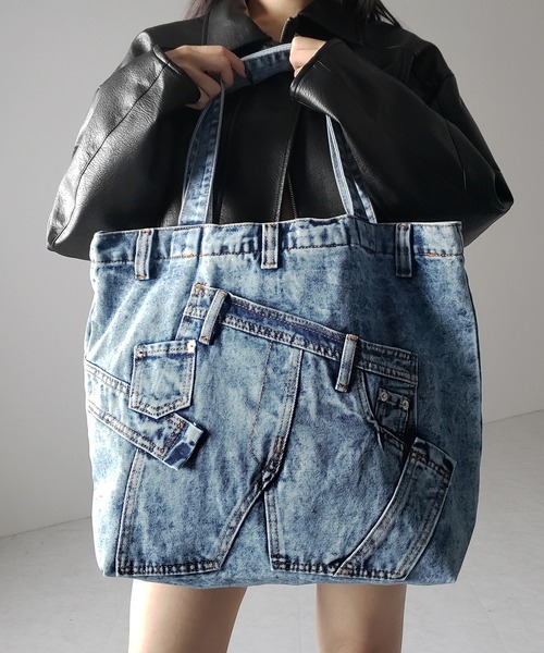 me+em select(ミームセレクト)の「【 2color 】ヴィンテージドッキングウォッシュデニムバッグ / vintage docking washed denim bag(トートバッグ・レディース・ブラック/ブルー・FREE)」の16枚目の写真