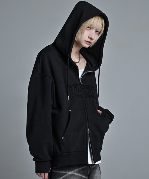 ADRER(アドラー)の「heavy weight logo semi short vintage double zip parker/ヘビーウェイトロゴセミショートヴィンテージダブルジップパーカー(パーカー・メンズ・チャコールグレー/ブラック/ブルー/ブラウン/グレー/ブラック系2/ブラック系1・L/M/S/XS)」の1枚目の写真