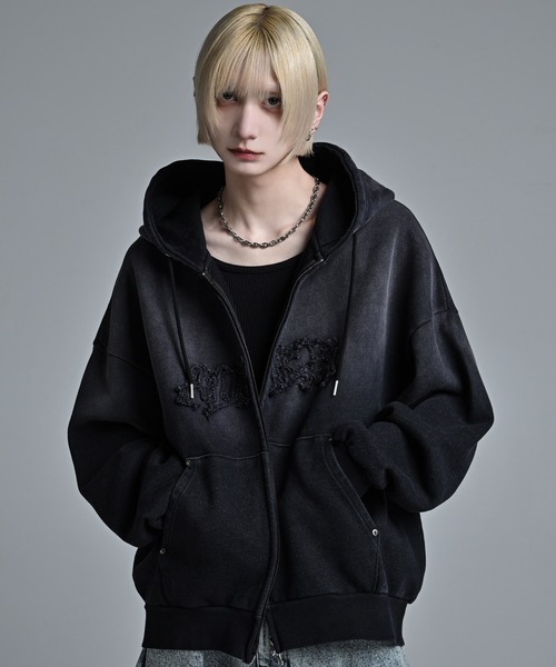 ADRER(アドラー)の「heavy weight logo semi short vintage double zip parker/ヘビーウェイトロゴセミショートヴィンテージダブルジップパーカー(パーカー・メンズ・チャコールグレー/ブラック/ブルー/ブラウン/グレー/ブラック系2/ブラック系1・L/M/S/XS)」の3枚目の写真