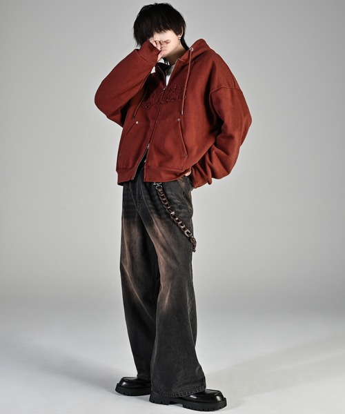 heavy weight logo semi short vintage double zip parker