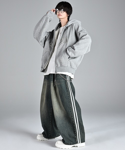 heavy weight logo semi short vintage double zip parker