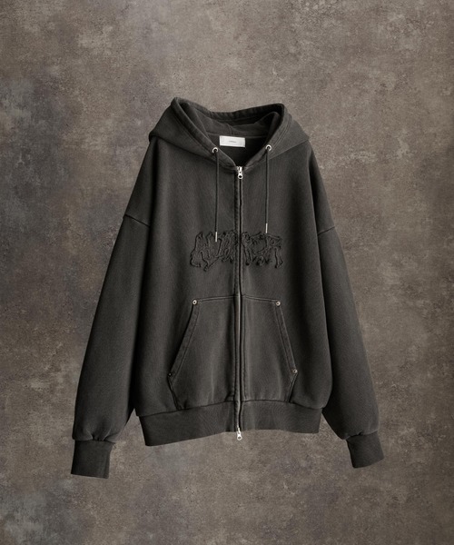 heavy weight logo semi short vintage double zip parker