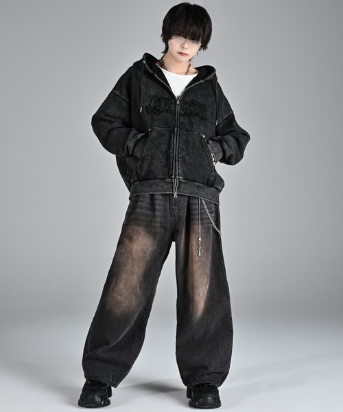 heavy weight logo semi short vintage double zip parker