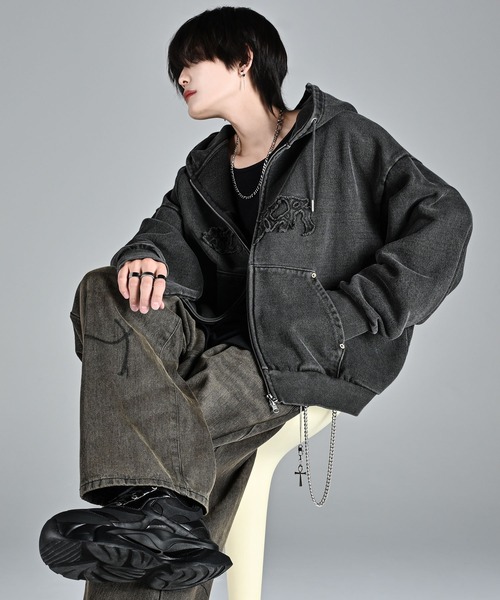 ADRER（アドラー）の「heavy weight logo semi short vintage double zip parker/ヘビーウェイトロゴセミショートヴィンテージダブルジップパーカー（パーカー・メンズ・チャコールグレー/ブラック/ブルー/ブラウン/グレー・L/M/S/XS）」の19枚目の写真