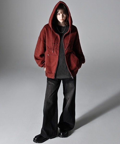 ADRER（アドラー）の「heavy weight logo semi short vintage double zip parker/ヘビーウェイトロゴセミショートヴィンテージダブルジップパーカー（パーカー・メンズ・チャコールグレー/ブラック/ブルー/ブラウン/グレー・L/M/S/XS）」の6枚目の写真