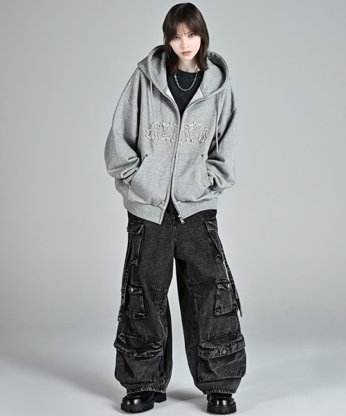 ADRER（アドラー）の「heavy weight logo semi short vintage double zip parker/ヘビーウェイトロゴセミショートヴィンテージダブルジップパーカー（パーカー・メンズ・チャコールグレー/ブラック/ブルー/ブラウン/グレー・L/M/S/XS）」の8枚目の写真