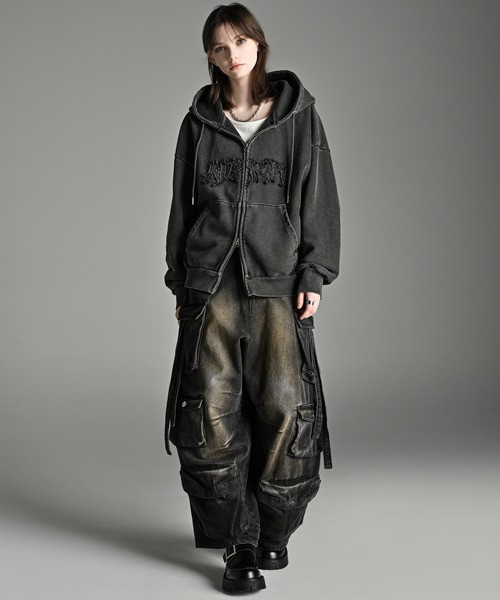 セール】heavy weight logo semi short vintage double zip parker