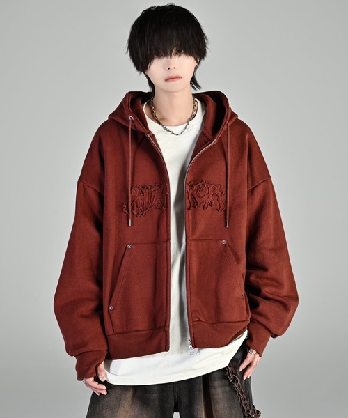 heavy weight logo semi short vintage double zip parker