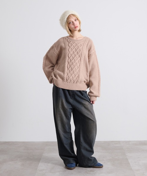 apres jour mignon(アプレジュールミニョン)の「袖ボリュームケーブルニット【ZOZOTOWN限定アイテム】(ニット/セーター・レディース・ベージュ/ネイビー/ピンクベージュ/カーキ・X-LARGE/フリー)」の12枚目の写真