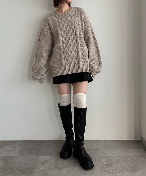apres jour mignon(アプレジュールミニョン)の「袖ボリュームケーブルニット【ZOZOTOWN限定アイテム】(ニット/セーター・レディース・ベージュ/ネイビー/ピンクベージュ/カーキ・X-LARGE/フリー)」の16枚目の写真