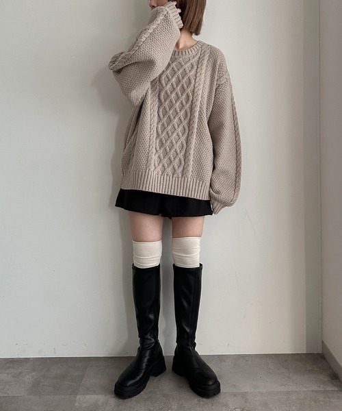 apres jour mignon(アプレジュールミニョン)の「袖ボリュームケーブルニット【ZOZOTOWN限定アイテム】(ニット/セーター・レディース・ベージュ/ネイビー/ピンクベージュ/カーキ・X-LARGE/フリー)」の21枚目の写真