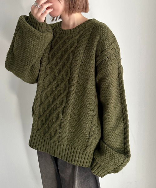 apres jour mignon(アプレジュールミニョン)の「袖ボリュームケーブルニット【ZOZOTOWN限定アイテム】(ニット/セーター・レディース・ベージュ/ネイビー/ピンクベージュ/カーキ・X-LARGE/フリー)」の10枚目の写真
