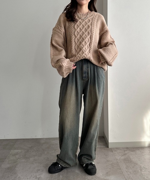 apres jour mignon(アプレジュールミニョン)の「袖ボリュームケーブルニット【ZOZOTOWN限定アイテム】(ニット/セーター・レディース・ベージュ/ネイビー/ピンクベージュ/カーキ・X-LARGE/フリー)」の18枚目の写真